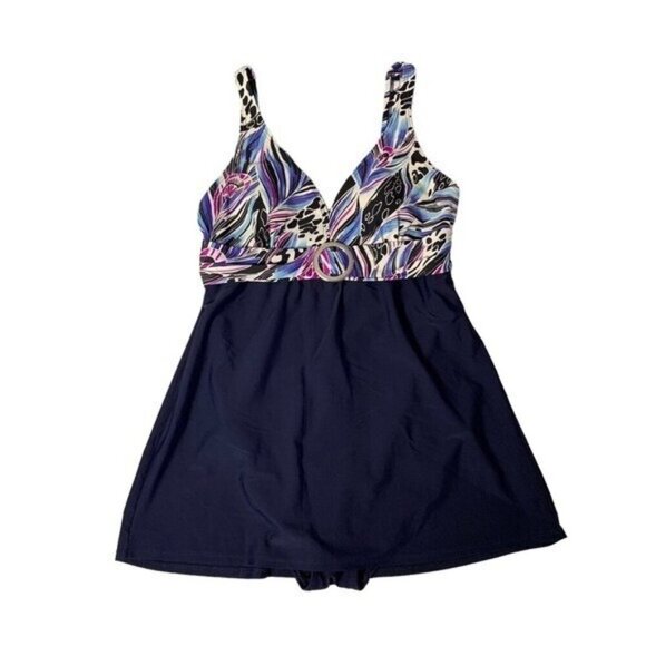 Silhouette Solution One Piece Swimsuit 12L Blue Floral Tummy Control - Picture 1 of 7